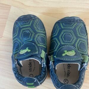 Stride Rite Baby Shoes - Blue and Green Turtle Leather Moccasin Style Shoes Size